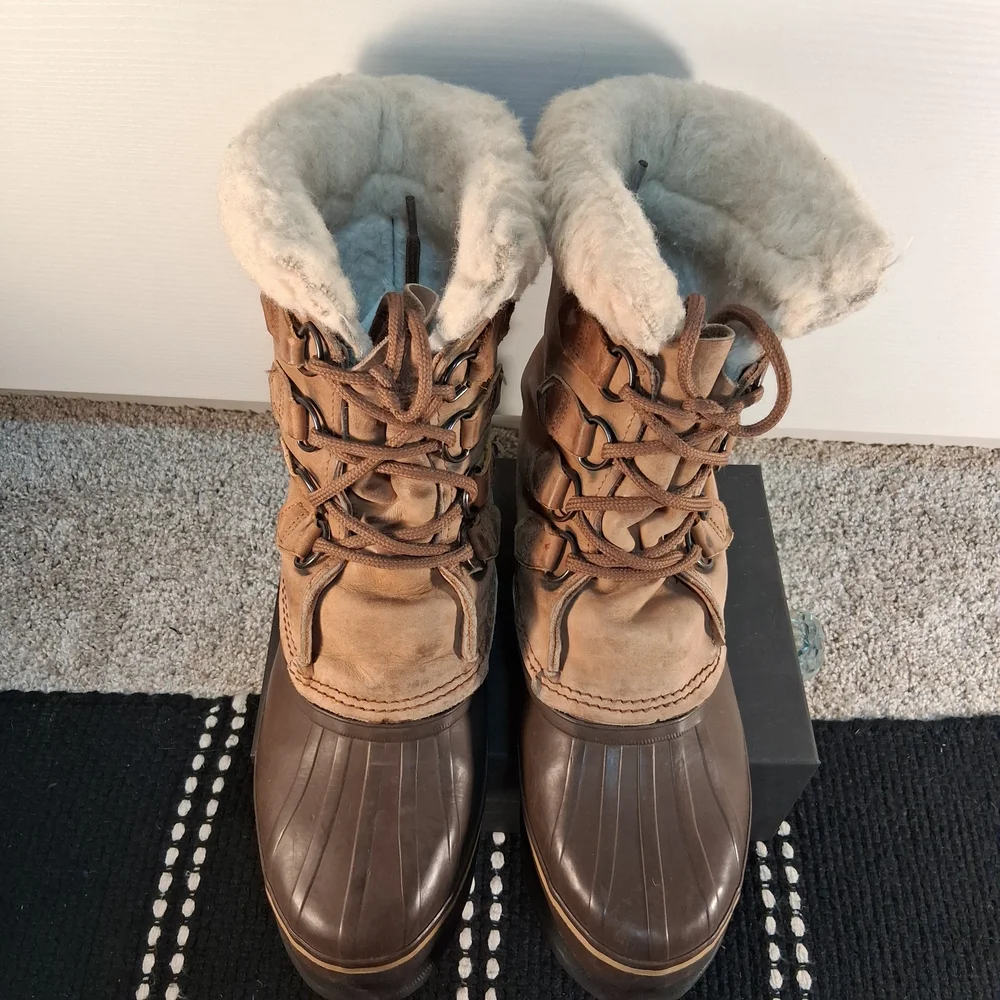 Vintage Sorel Alpine Men's Leather Winter Boots Wool Shearling Lining Size 9
